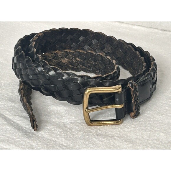 Torino Other - Torino Leather Belt Black Braided Mens Size 44 Brass Buckle Argentina